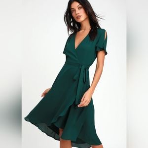 Lulus Emerald Green Midi Wrap Dress